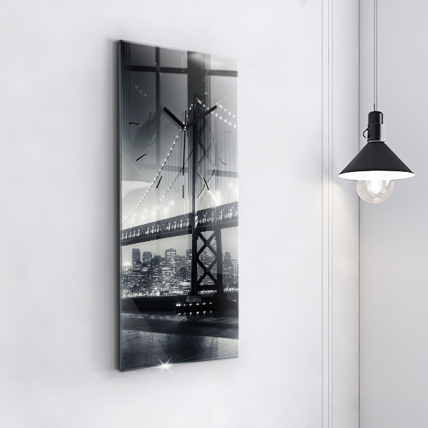 Ceas vertical de perete din sticlă Pod noaptea San Francisco