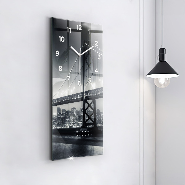 Ceas vertical de perete din sticlă Pod noaptea San Francisco