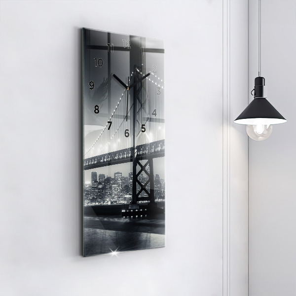 Ceas vertical de perete din sticlă Pod noaptea San Francisco