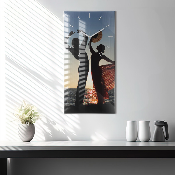 Ceas vertical de perete din sticlă Dans spaniol pe mare