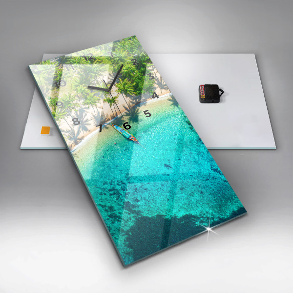 Ceas vertical de perete din sticlă Plaja tropicală Koh Tao