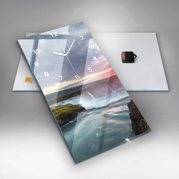 Ceas vertical de perete din sticlă Peisaj cu o cascadă