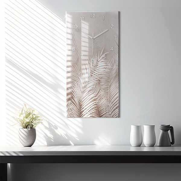 Ceas vertical de perete din sticlă Frunze tropicale boho