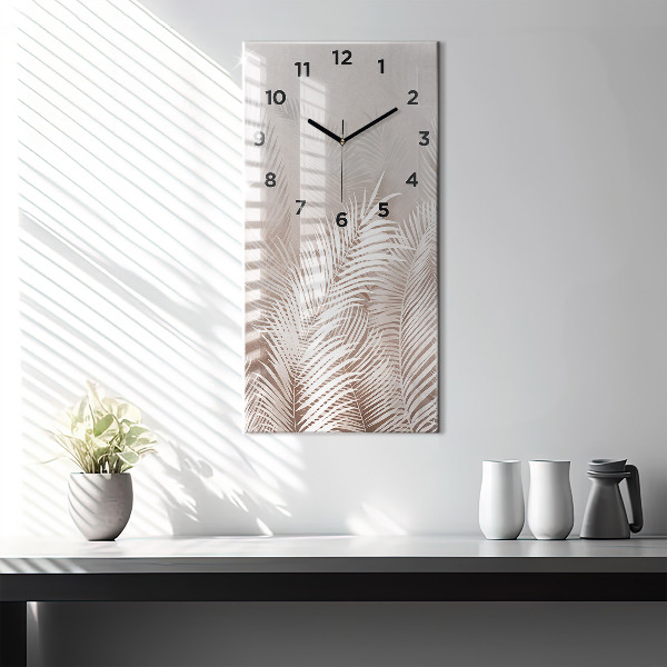 Ceas vertical de perete din sticlă Frunze tropicale boho