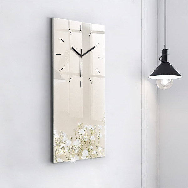 Ceas vertical de perete din sticlă Flori înfloritoare de gypsophila