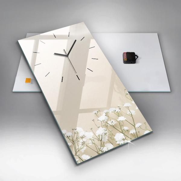 Ceas vertical de perete din sticlă Flori înfloritoare de gypsophila