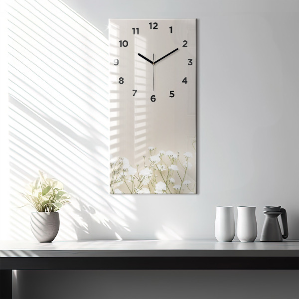 Ceas vertical de perete din sticlă Flori înfloritoare de gypsophila
