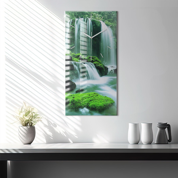 Ceas vertical de perete din sticlă Cascada printre mușchi