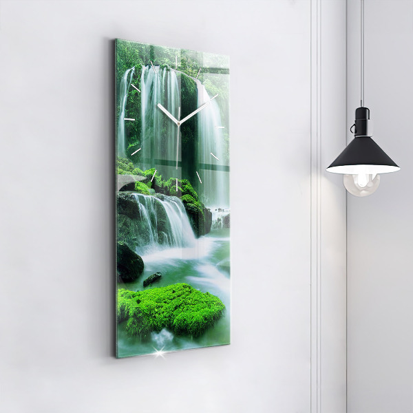 Ceas vertical de perete din sticlă Cascada printre mușchi
