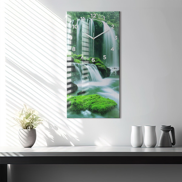 Ceas vertical de perete din sticlă Cascada printre mușchi