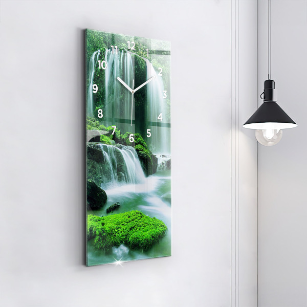 Ceas vertical de perete din sticlă Cascada printre mușchi