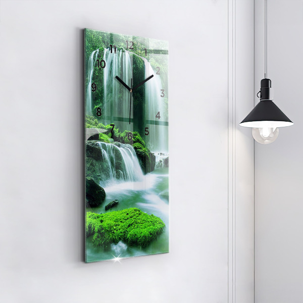 Ceas vertical de perete din sticlă Cascada printre mușchi