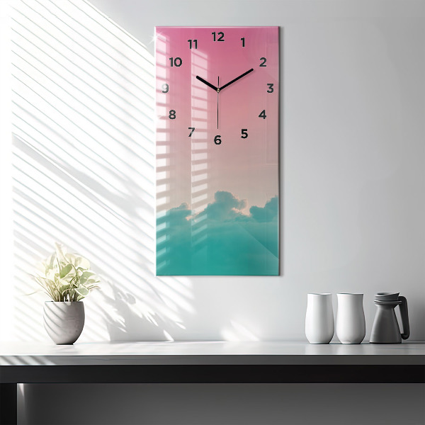Ceas vertical de perete din sticlă Gradient de cer și munte