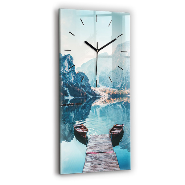 Ceas vertical de perete din sticlă Barci pe lac