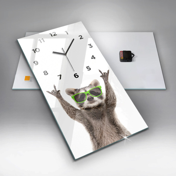 Ceas vertical de perete din sticlă Raton cu ochelari