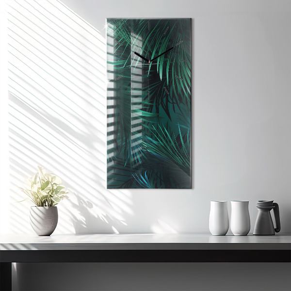 Ceas vertical de perete din sticlă Frunze tropicale