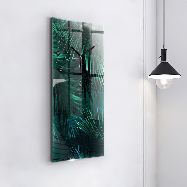 Ceas vertical de perete din sticlă Frunze tropicale