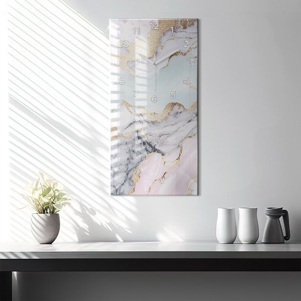 Ceas vertical de perete din sticlă Marmură pastel