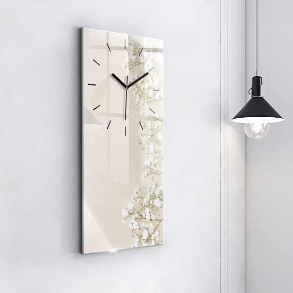 Ceas vertical de perete din sticlă Flori înfloritoare de gypsophila