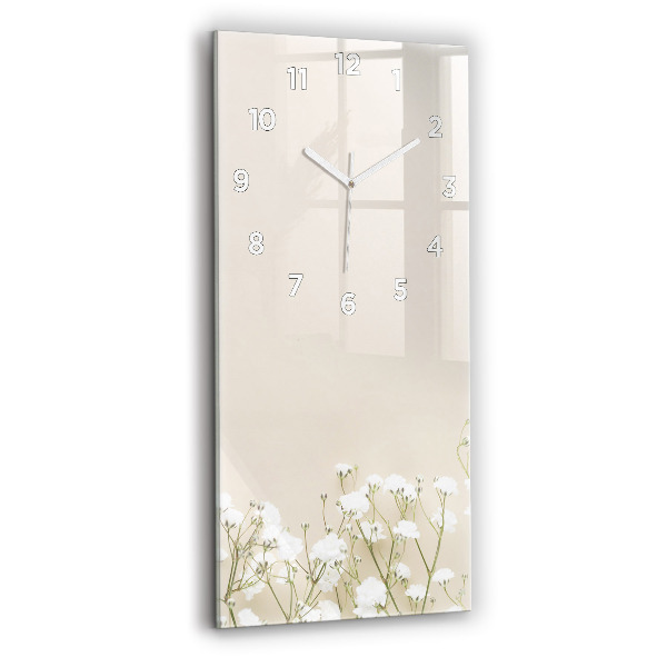 Ceas vertical de perete din sticlă Flori înfloritoare de gypsophila