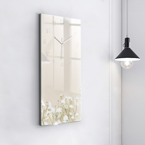 Ceas vertical de perete din sticlă Flori înfloritoare de gypsophila