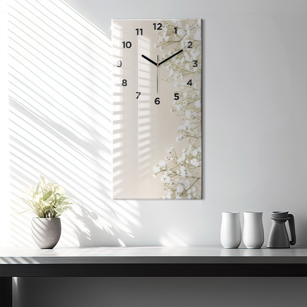 Ceas vertical de perete din sticlă Flori înfloritoare de gypsophila