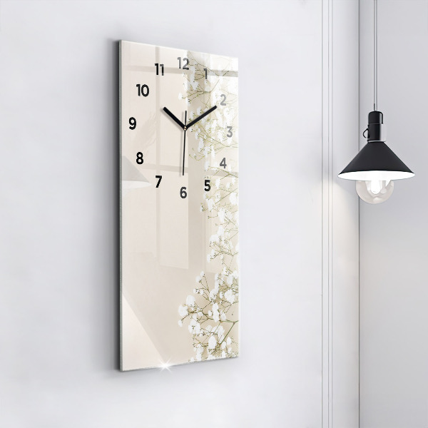 Ceas vertical de perete din sticlă Flori înfloritoare de gypsophila