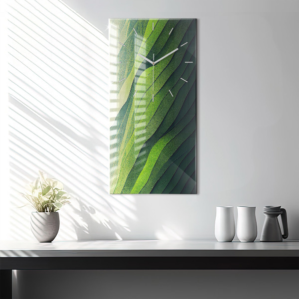 Ceas vertical de perete din sticlă Câmpuri verzi abstracte