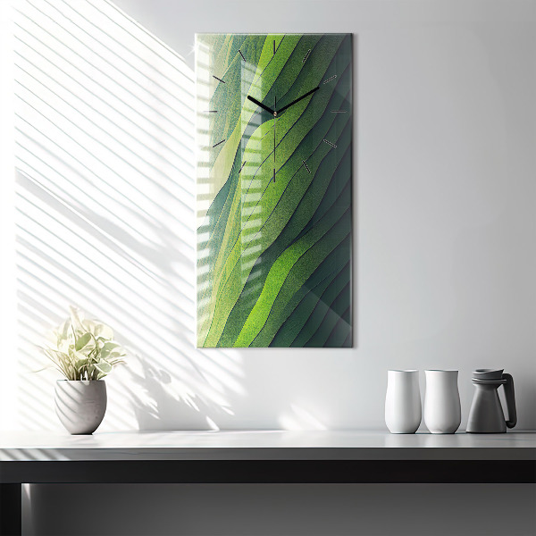 Ceas vertical de perete din sticlă Câmpuri verzi abstracte