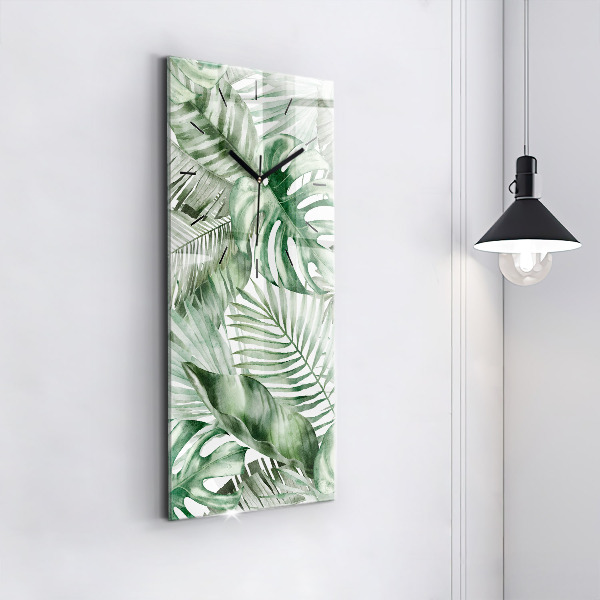 Ceas vertical de perete din sticlă Frunze de plante pictate