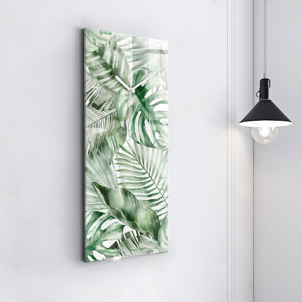 Ceas vertical de perete din sticlă Frunze de plante pictate