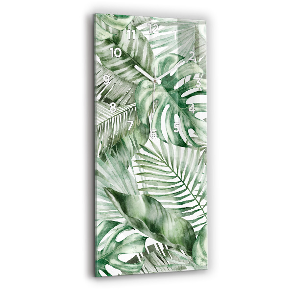 Ceas vertical de perete din sticlă Frunze de plante pictate