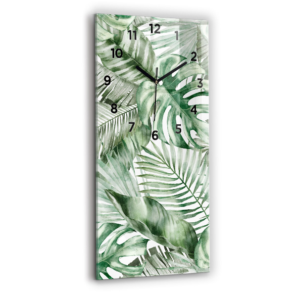Ceas vertical de perete din sticlă Frunze de plante pictate