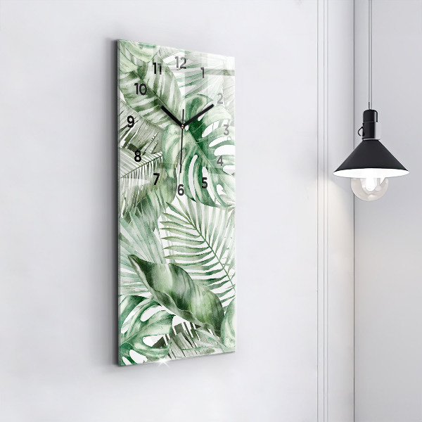 Ceas vertical de perete din sticlă Frunze de plante pictate