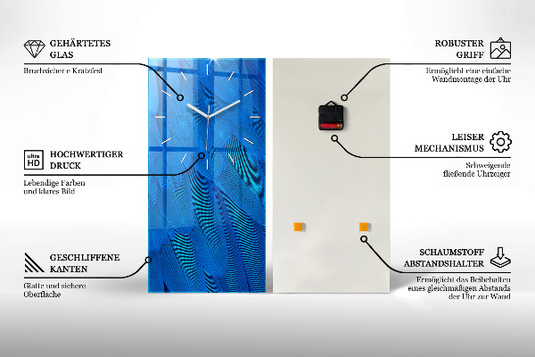 Ceas vertical de perete din sticlă Abstracția din marmură