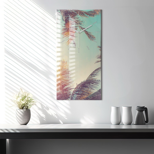 Ceas vertical de perete din sticlă Palmieri tropicali