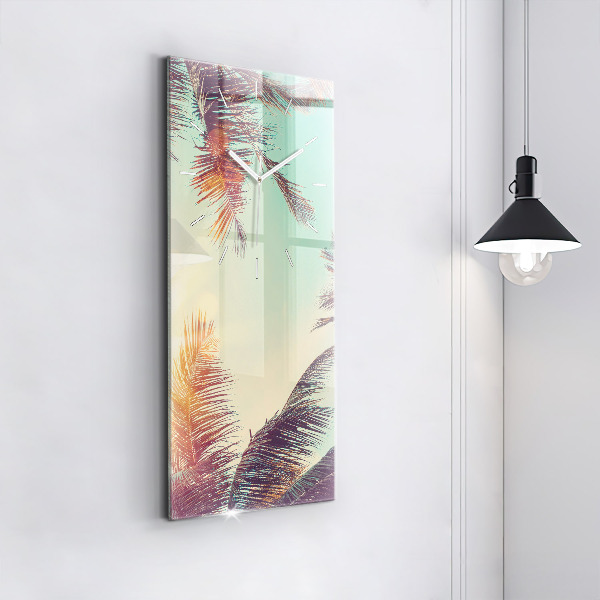 Ceas vertical de perete din sticlă Palmieri tropicali