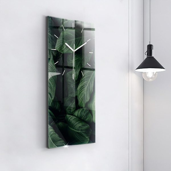 Ceas vertical de perete din sticlă Monstera tropicală
