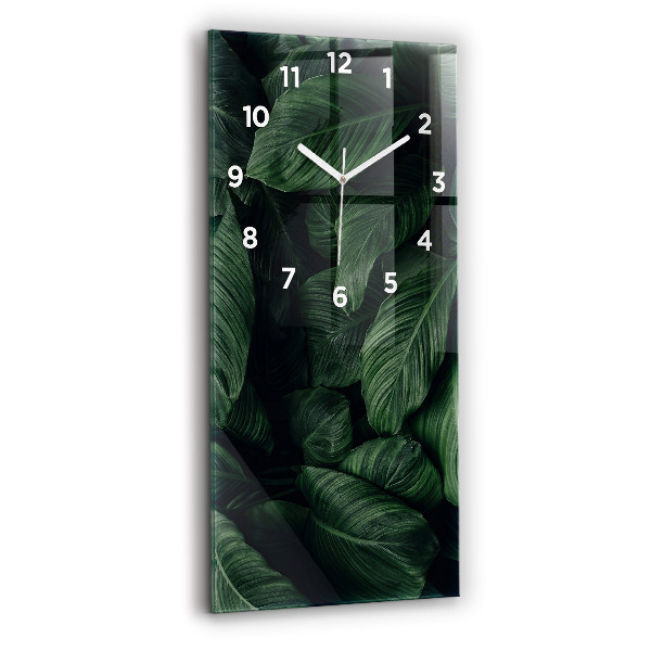 Ceas vertical de perete din sticlă Monstera tropicală