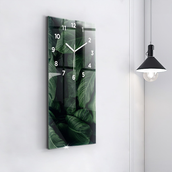 Ceas vertical de perete din sticlă Monstera tropicală