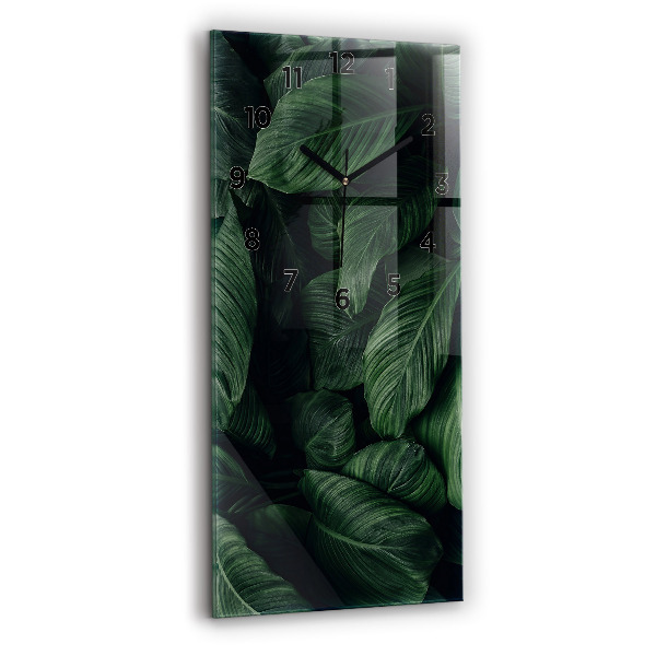 Ceas vertical de perete din sticlă Monstera tropicală