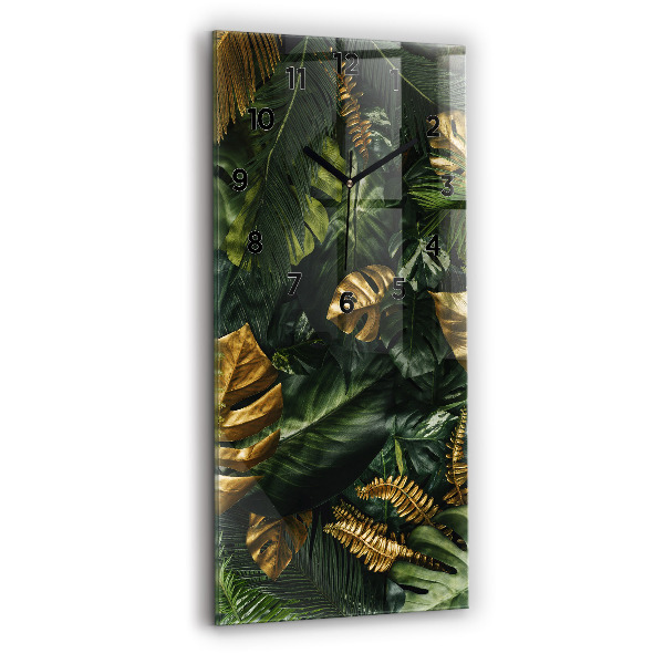 Ceas vertical de perete din sticlă Frunzele junglei