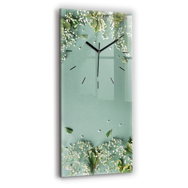 Ceas vertical de perete din sticlă Flori delicate