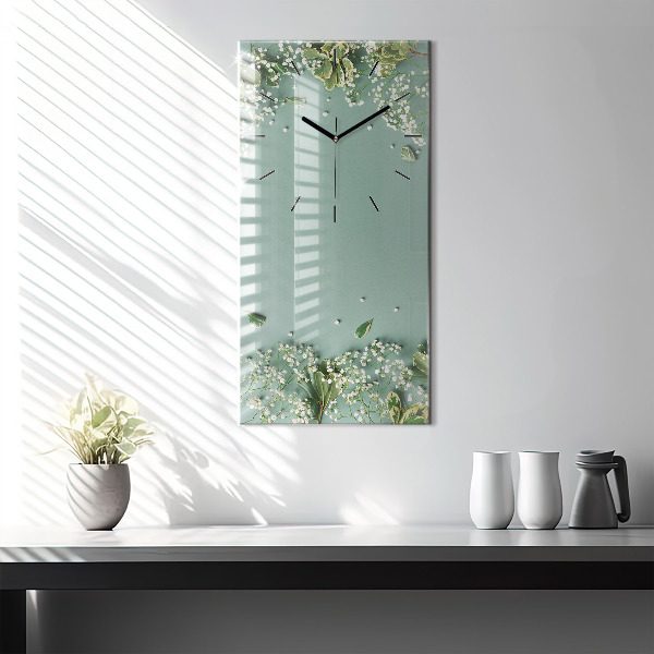 Ceas vertical de perete din sticlă Flori delicate