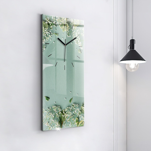 Ceas vertical de perete din sticlă Flori delicate