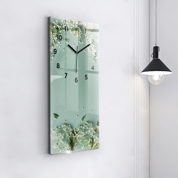 Ceas vertical de perete din sticlă Flori delicate