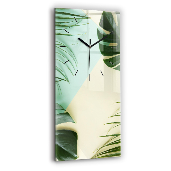 Ceas vertical de perete din sticlă Monstera pleacă