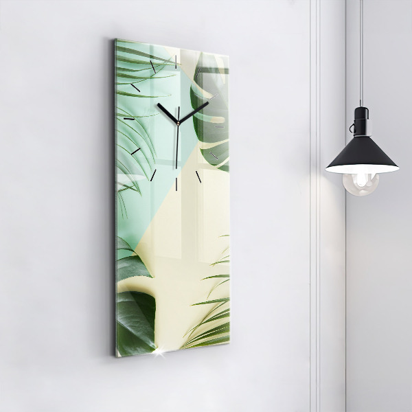 Ceas vertical de perete din sticlă Monstera pleacă