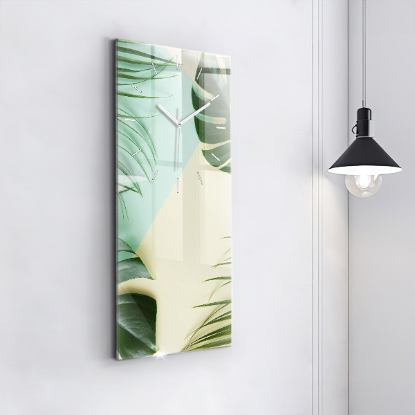 Ceas vertical de perete din sticlă Monstera pleacă