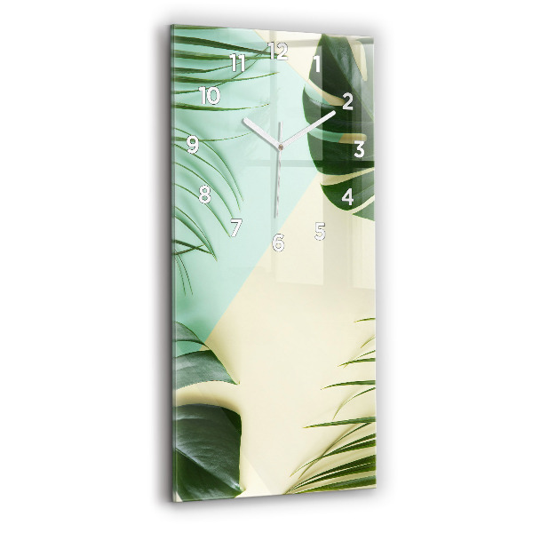 Ceas vertical de perete din sticlă Monstera pleacă